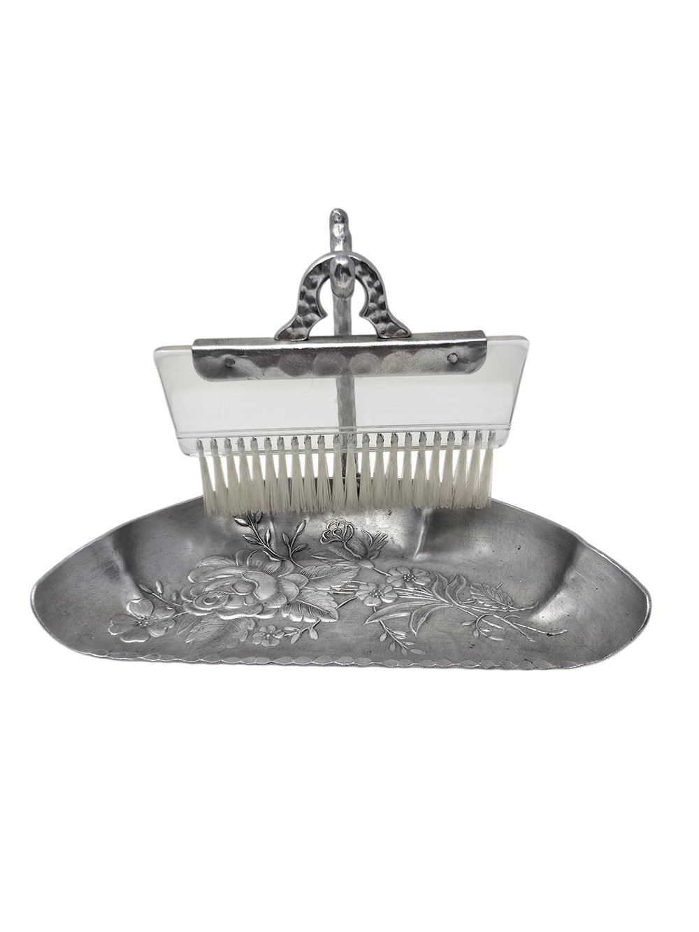 Vintage 1940s Forged Aluminum Everlast Silent Butler Tray w/ Lucite Crumb Brush